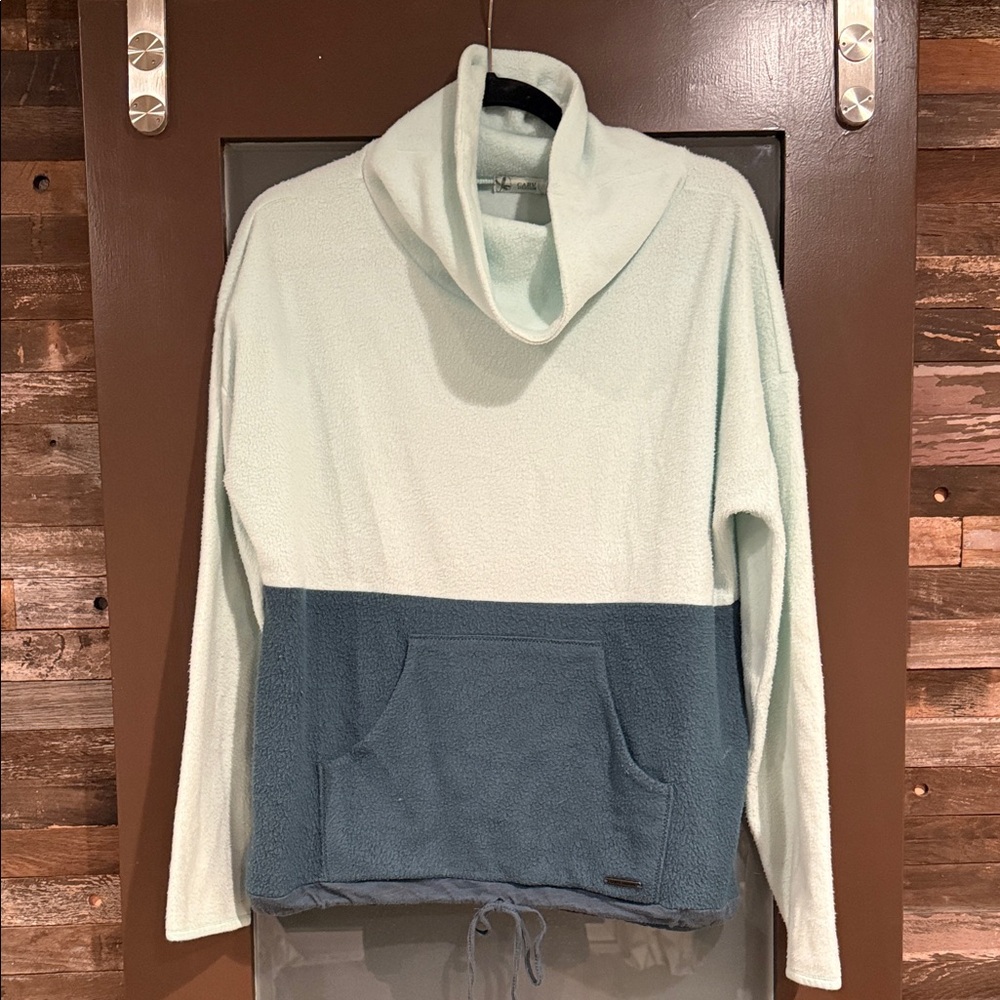 Carve Designs Two-Tone Cowl Neck Sweater in Light Blue and Blue